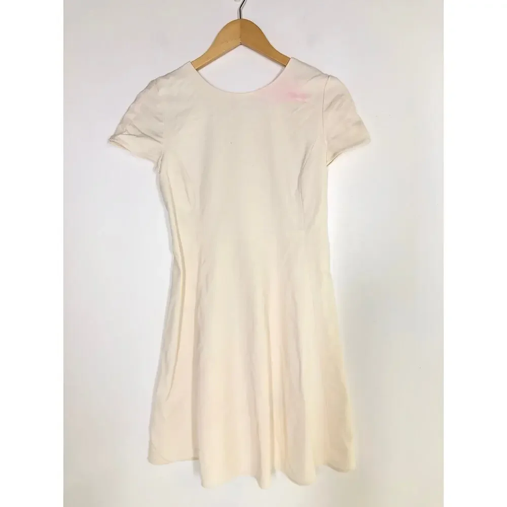 Emporio Armani Fit & Flare Dress Cap Sleeve Tonal Stitching Mini White Medium